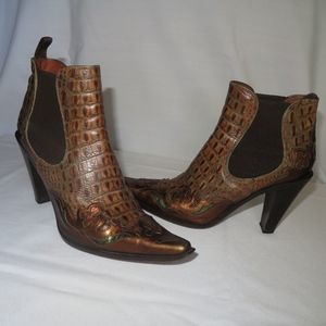 Anne Klein "Croc" Leather Ankle Boots
